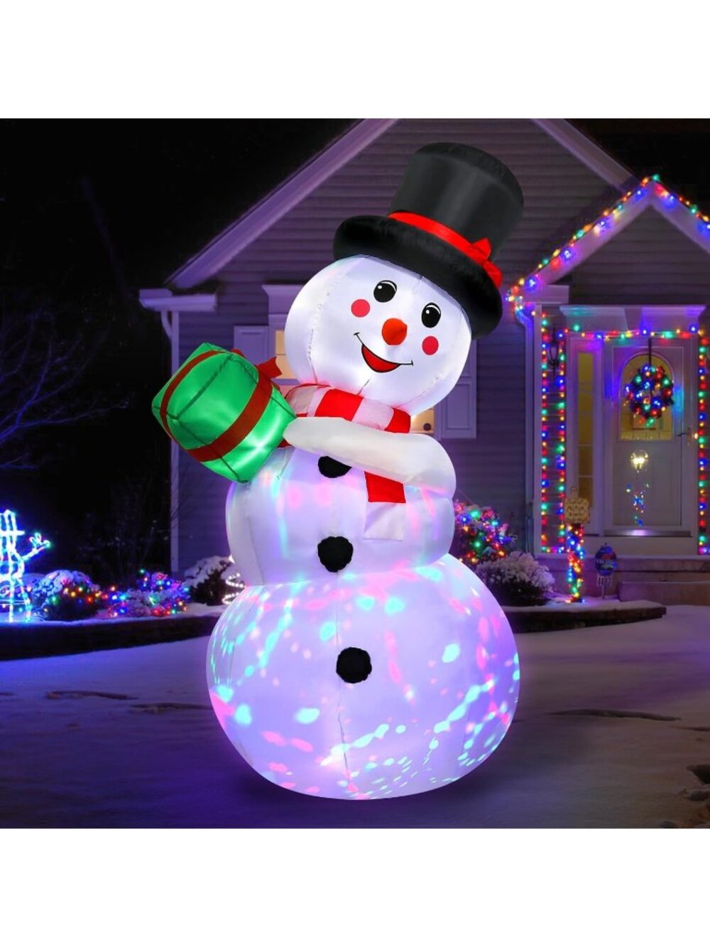 New 6FT Christmas Inflatables Snowman with Rotating LED Lights for Yard Decor